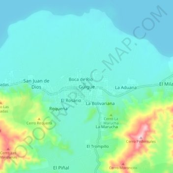 Mapa topográfico Güigüe, altitud, relieve