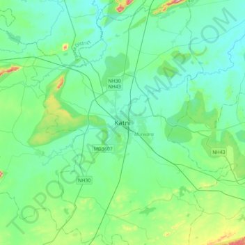Mapa topográfico Katni, altitud, relieve