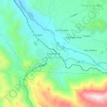 Mapa topográfico Cerro Verde, altitud, relieve
