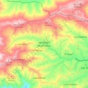 Mapa topográfico San Pedro de Los Altos, altitud, relieve
