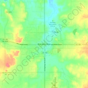 Mapa topográfico Breckenridge, altitud, relieve