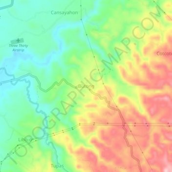 Mapa topográfico Butong, altitud, relieve