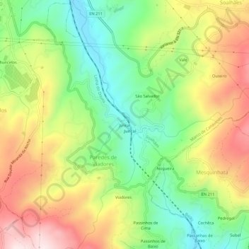 Mapa topográfico Juncal, altitud, relieve