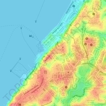 Mapa topográfico Cidade Alta, altitud, relieve