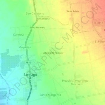 Mapa topográfico Callejon de Huaylas, altitud, relieve