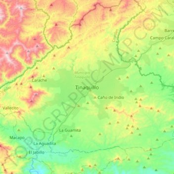 Mapa topográfico Tinaquillo, altitud, relieve