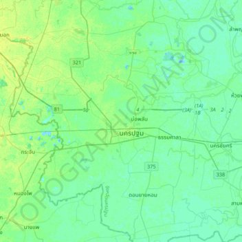 Mapa topográfico Nakhon Pathom, altitud, relieve