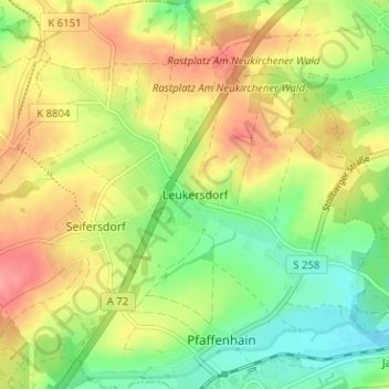 Mapa topográfico Leukersdorf, altitud, relieve