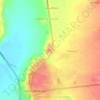 Mapa topográfico Miraflores, altitud, relieve
