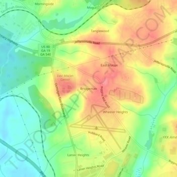 Mapa topográfico Bridgeman, altitud, relieve