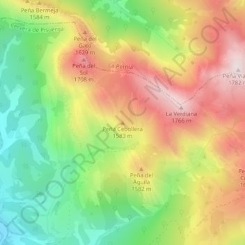 Mapa topográfico Peña Cebollera, altitud, relieve