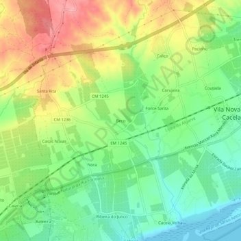 Mapa topográfico Beco, altitud, relieve