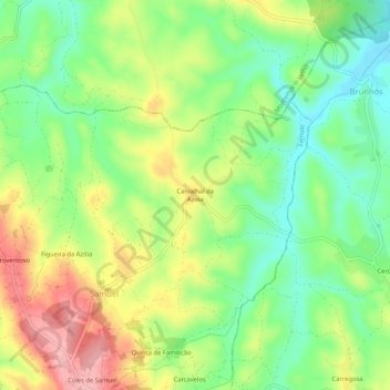 Mapa topográfico Carvalhal da Azoia, altitud, relieve