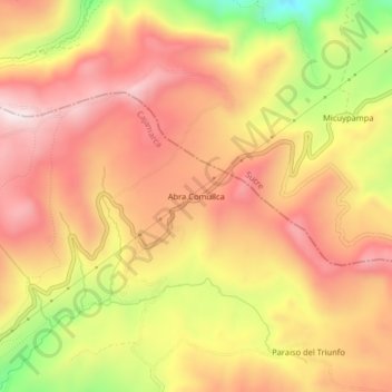 Mapa topográfico Abra Comullca, altitud, relieve