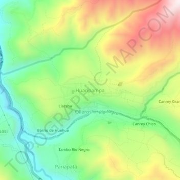 Mapa topográfico Huaripampa, altitud, relieve