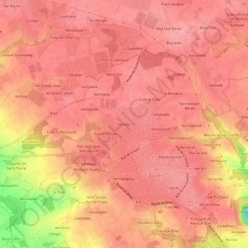 Mapa topográfico Keredec, altitud, relieve