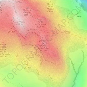 Mapa topográfico Punta de las Olas, altitud, relieve