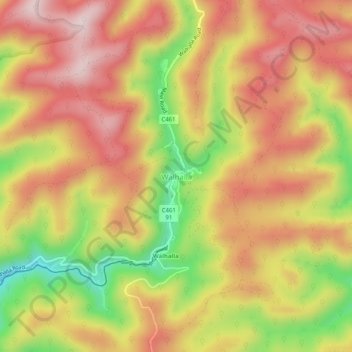 Mapa topográfico Walhalla, altitud, relieve