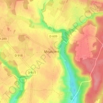 Mapa topográfico Moulicent, altitud, relieve