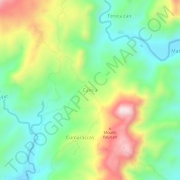 Mapa topográfico Camia, altitud, relieve