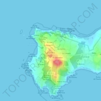 Mapa topográfico Temperán, altitud, relieve