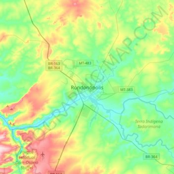 Mapa topográfico Rondonópolis, altitud, relieve