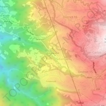 Mapa topográfico Kilometer 6, altitud, relieve
