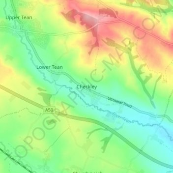 Mapa topográfico Checkley, altitud, relieve