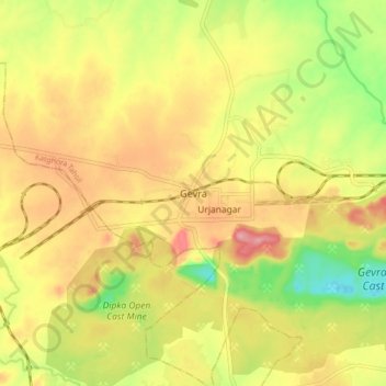 Mapa topográfico Gevra, altitud, relieve