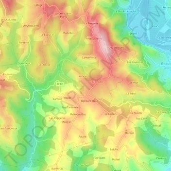 Mapa topográfico Les Claux, altitud, relieve