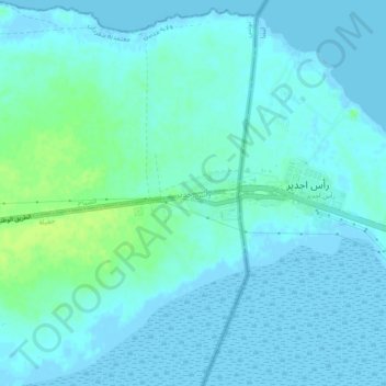 Mapa topográfico Ras Jedir , Tunisie, altitud, relieve