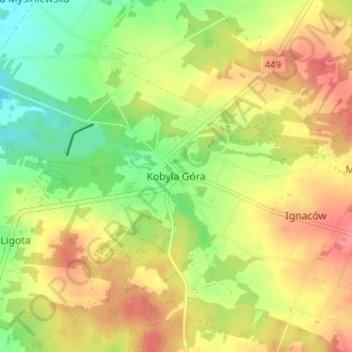 Mapa topográfico Kobyla Góra, altitud, relieve