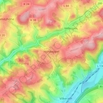 Mapa topográfico Hohkeppel, altitud, relieve