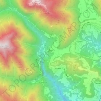 Mapa topográfico Polzone, altitud, relieve