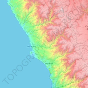 Mapa topográfico Provincia de Huaura, altitud, relieve