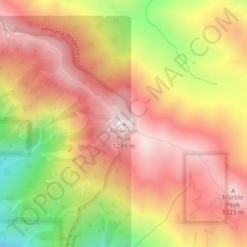 Mapa topográfico Anderson Peak, altitud, relieve