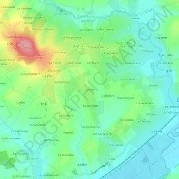 Mapa topográfico Lionière, altitud, relieve