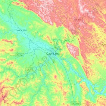 Mapa topográfico Cao Bằng, altitud, relieve
