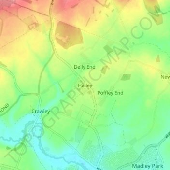 Mapa topográfico Hailey, altitud, relieve