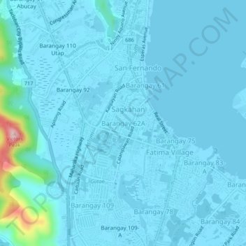 Mapa topográfico Barangay 62A, altitud, relieve