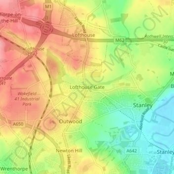 Mapa topográfico Lofthouse Gate, altitud, relieve
