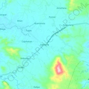 Mapa topográfico Lemery, altitud, relieve