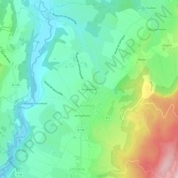 Mapa topográfico Le Sauvieux, altitud, relieve