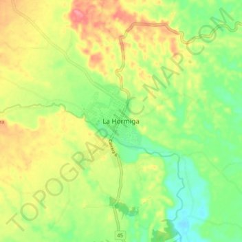 Mapa topográfico La Hormiga, altitud, relieve