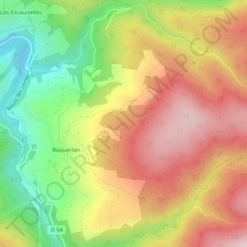 Mapa topográfico Lacalm, altitud, relieve