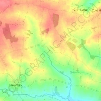 Mapa topográfico Foxley, altitud, relieve