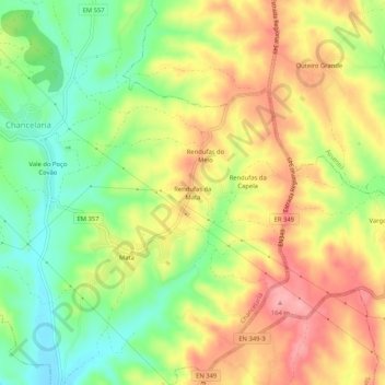 Mapa topográfico Rendufas da Mata, altitud, relieve