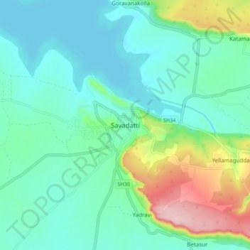 Mapa topográfico Saundatti, altitud, relieve