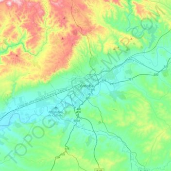 Mapa topográfico Córdoba, altitud, relieve