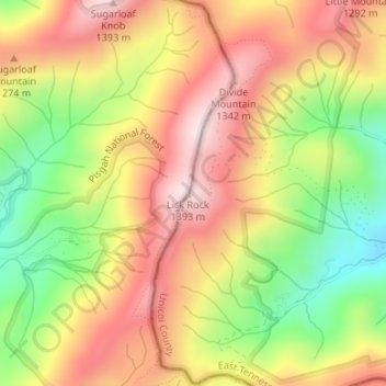 Mapa topográfico Divide Mountain, altitud, relieve